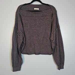 We The Free Distressed Knit Boat Neck Long Sleeve Cropped Sweater Women Small